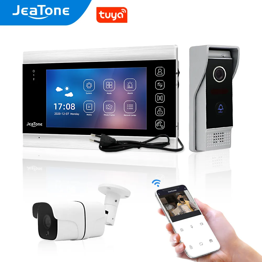 

Jeatone 720P/AHD Tuya WiFi домашний видео домофон система 110 ° открытый дверной Звонок камера с записью движения, Remore разблокировка