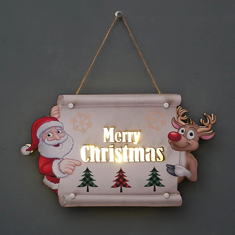 

LED Wooden Christmas Door Hanging Oranments Wall Xmas Dec Merry Christmas Decor For Home Happy New Year Naviidad Door Pendants