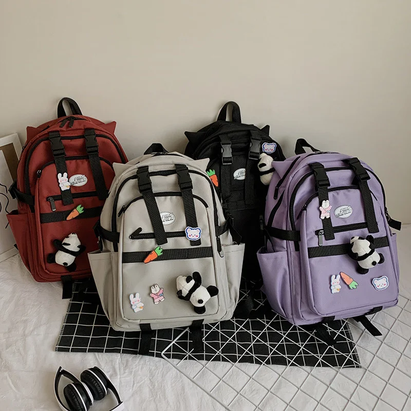 

The New Women Backpack Preppy Style Plaid Schoolbag College Student Laptop Backpack Large Capacity Multi-pocket Cotton and Linen