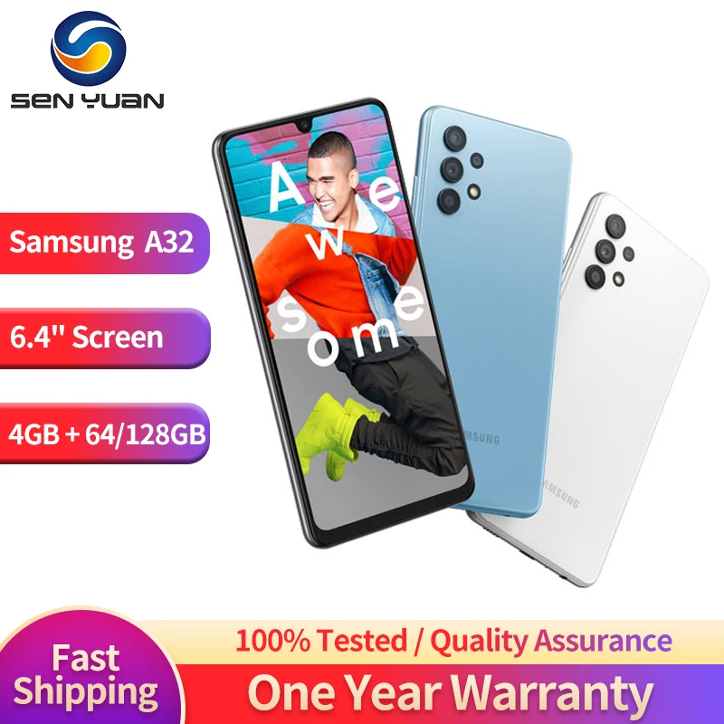 Оригинальный смартфон Samsung Galaxy A32 A325F A325N, 4G LTE, сканер отпечатка пальца, 6,4 дюйма, 4 Гб ОЗУ, 64 ГБ/128 Гб ПЗУ, 64 мп + 8 Мп + 5 Мп + 20 МП