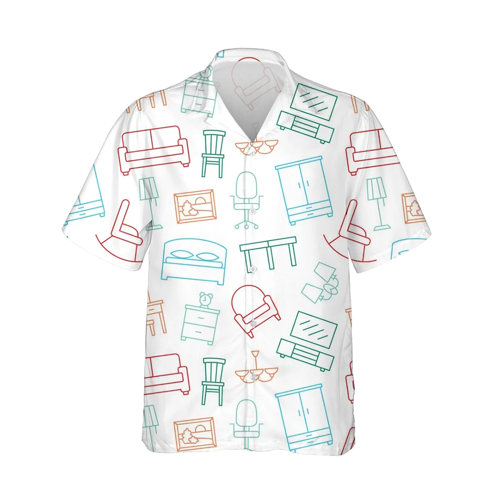 Jumeast Trendy 3d Cartoon Creative Furniture Printed Hawaiian Shirt Men Short Sleeve Casual Shirts Mens Fashion Loose Streetwear