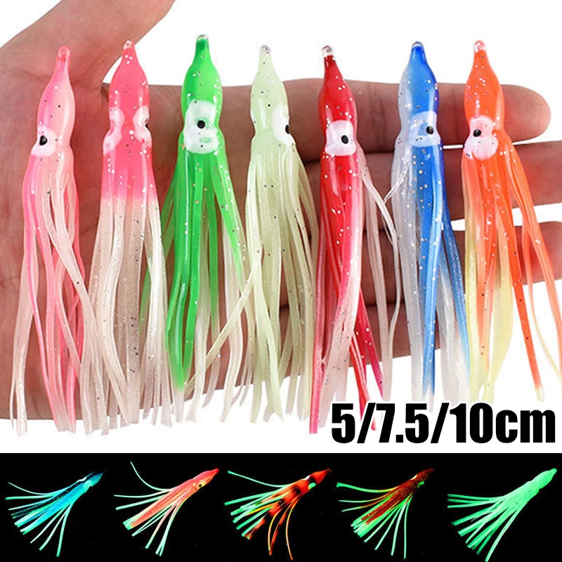 

5/7.5/10cm Luminous Fishing Trolling Octopus Skirt Squid Lure Octopus Jig Soft Bait Squid Lures Saltwater Fishing Lures 1/5pcs