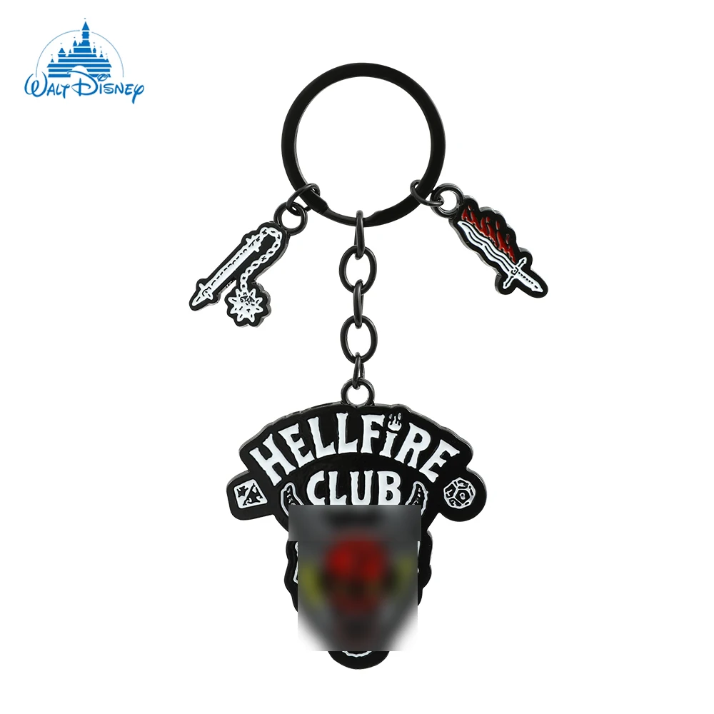 

Disney TV Drama Stranger Things Metal Pendant Keychain Hellfire Club Badge Fashion Rock Keyring Accessories Gift for Fans