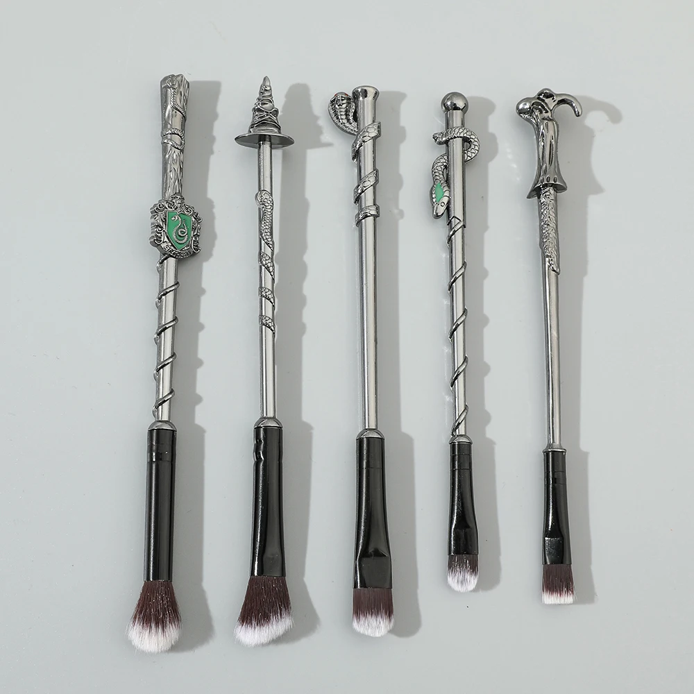 

5pcs/set Harri Potter Slytherin Snake Sorting Hat Wizard Wand Makeup Brushes Movie Makeup Brush Set for Women Girls Anime Makeup