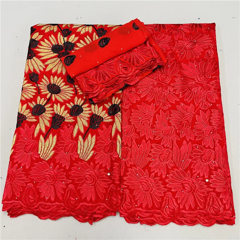 

5+2 Yard Swiss Fabric Latest Heavy Beaded Embroidery African 100% Cotton Voile Lace Popular Dubai Style For Wedding Party HL0753