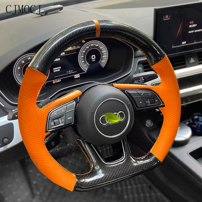 

CJMOCJ Leather Customized Suitable for Audi Steering Wheel Cover Q5l Q7 A6l Tts A3 A4l A5 Rs5 Q2l Hand Sewn Carbon Fibre Suede