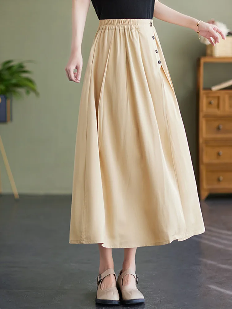 

Женская хлопковая юбка с высокой талией, Повседневная Свободная длинная юбка с поясом на резинке, модель 2023 в винтажном Корейском стиле на л...