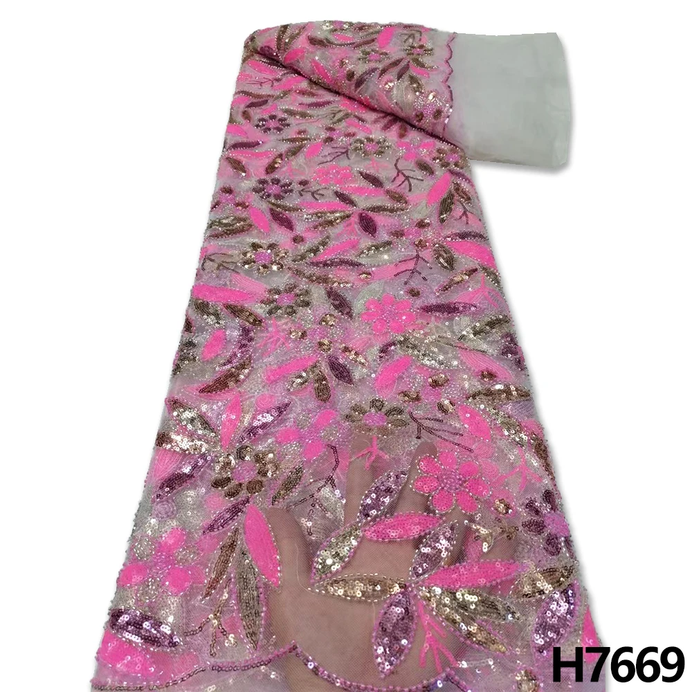 

Baby Pink African Sequins Lace Fabric High Quaity Embroidery French Tulle Mesh Lace Fabric For Nigerian Party HX7669