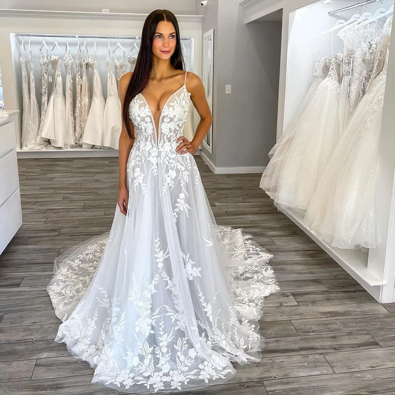 

2023 New Design Sexy Spaghetti Straps Lace Applique Mermiad Wedding Dresses Sweep Train 2023 Custom Made Rode De Morrie