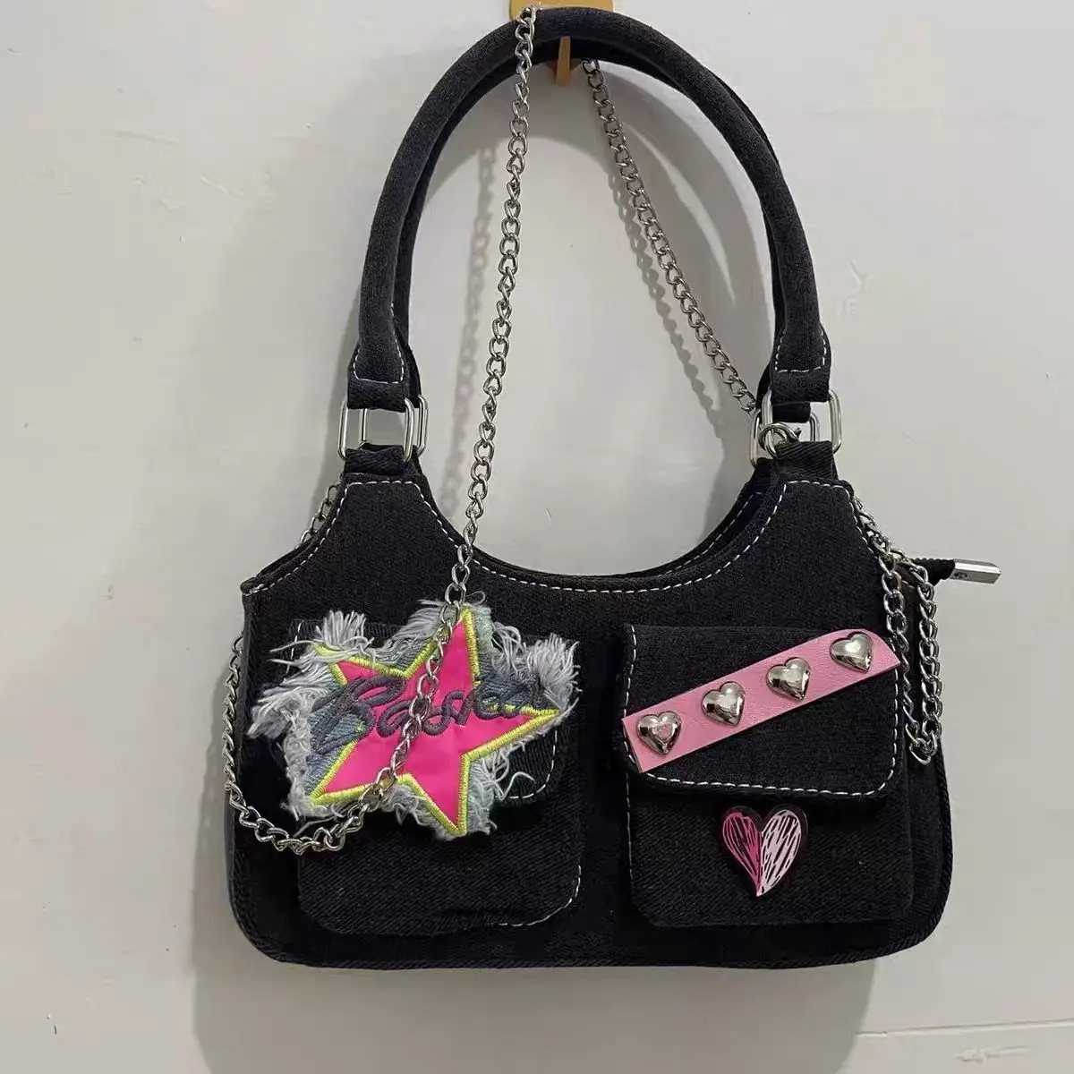 

JIAERDI Star Heart Denim Y2k Handbags Women 2023 Spring Pockets Luxury Designer Handbag Female Harajuku Aesthetic Shoulder Bags