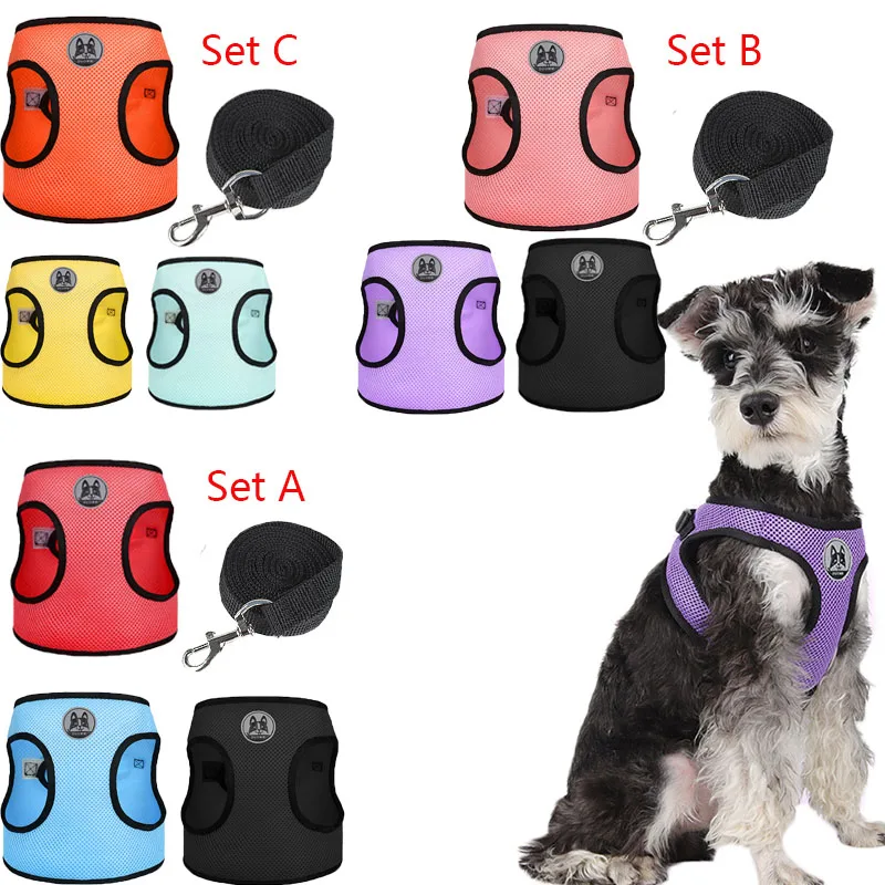 

3PCS/Kit Pet Dog Harness Mesh Cat Dog Harness Vest Leash Set Puppy Kitten Outdoor Walking Chest Strap Leash Leads For Small Dogs