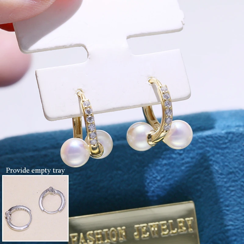 

MeiBaPJ 925 Sterling Silver Fashion Stud Earrings Natural Round Pearl Ear Studs Fine Charm Wedding Jewelry for Women