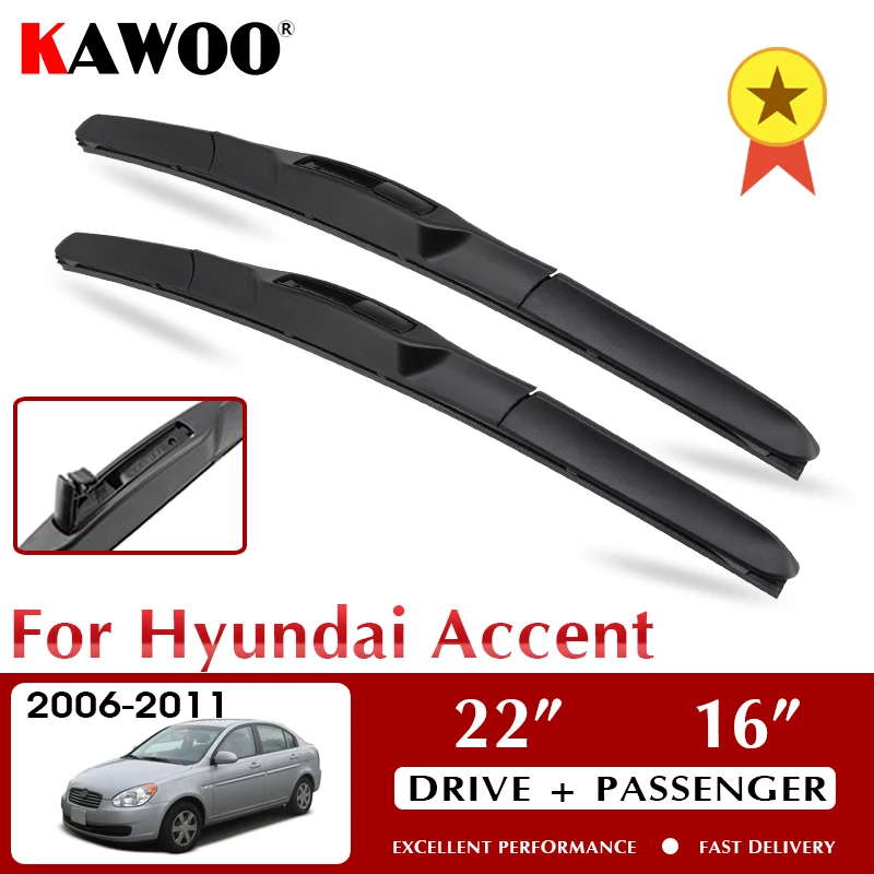 

KAWOO Wiper Front Car Wiper Blades 22"+16" for Hyundai Accent 2006-2008 2011 2010 2009 Windshield Windscreen Window LHD RHD