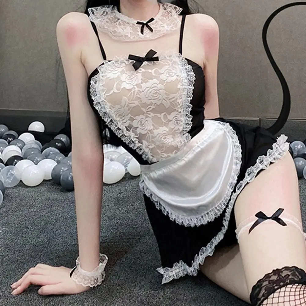 

Женский комплект ночной рубашки с кружевом, комплект из 1 повязки на голову, с цветочной вышивкой, в романтическом стиле горничной, для коспл...