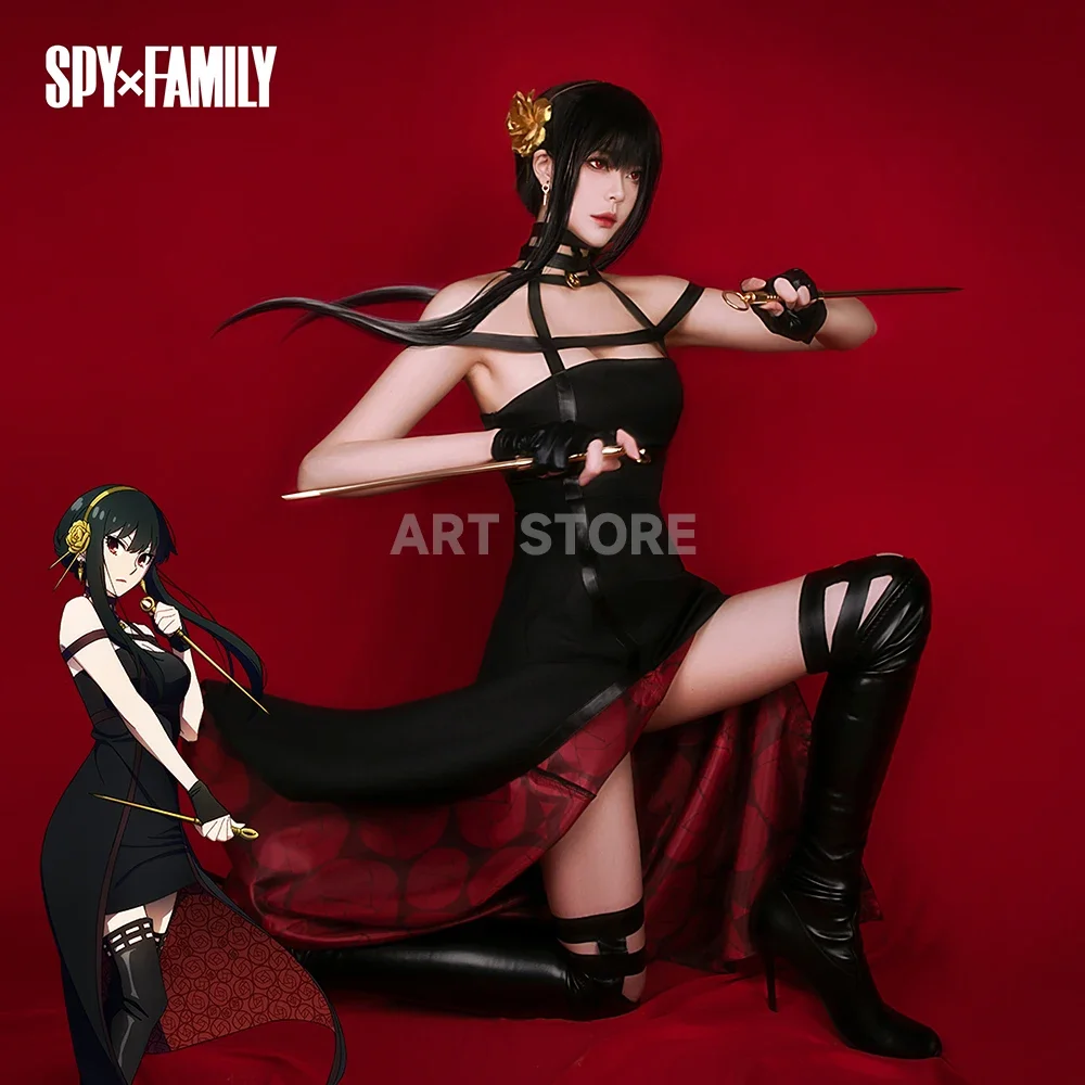 

Yor Forger Cosplay Halloween Spy X Family Costume Anime Killer Cosplay Wig Adult Clothing Including Sock Glove Headdress Earring