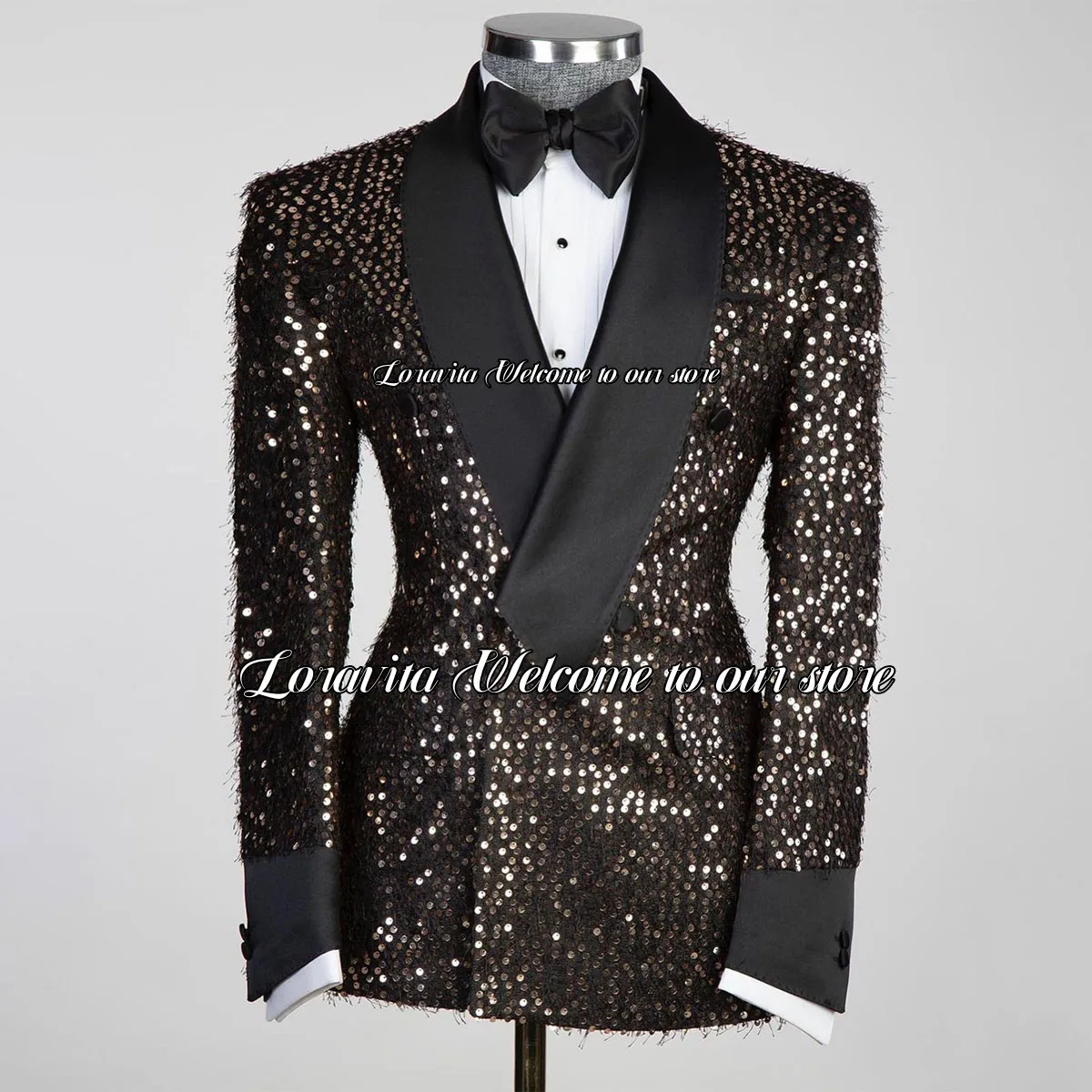 Модные блестящие смокинги с пайетками мужские костюмы шаль отворотом Свадебный