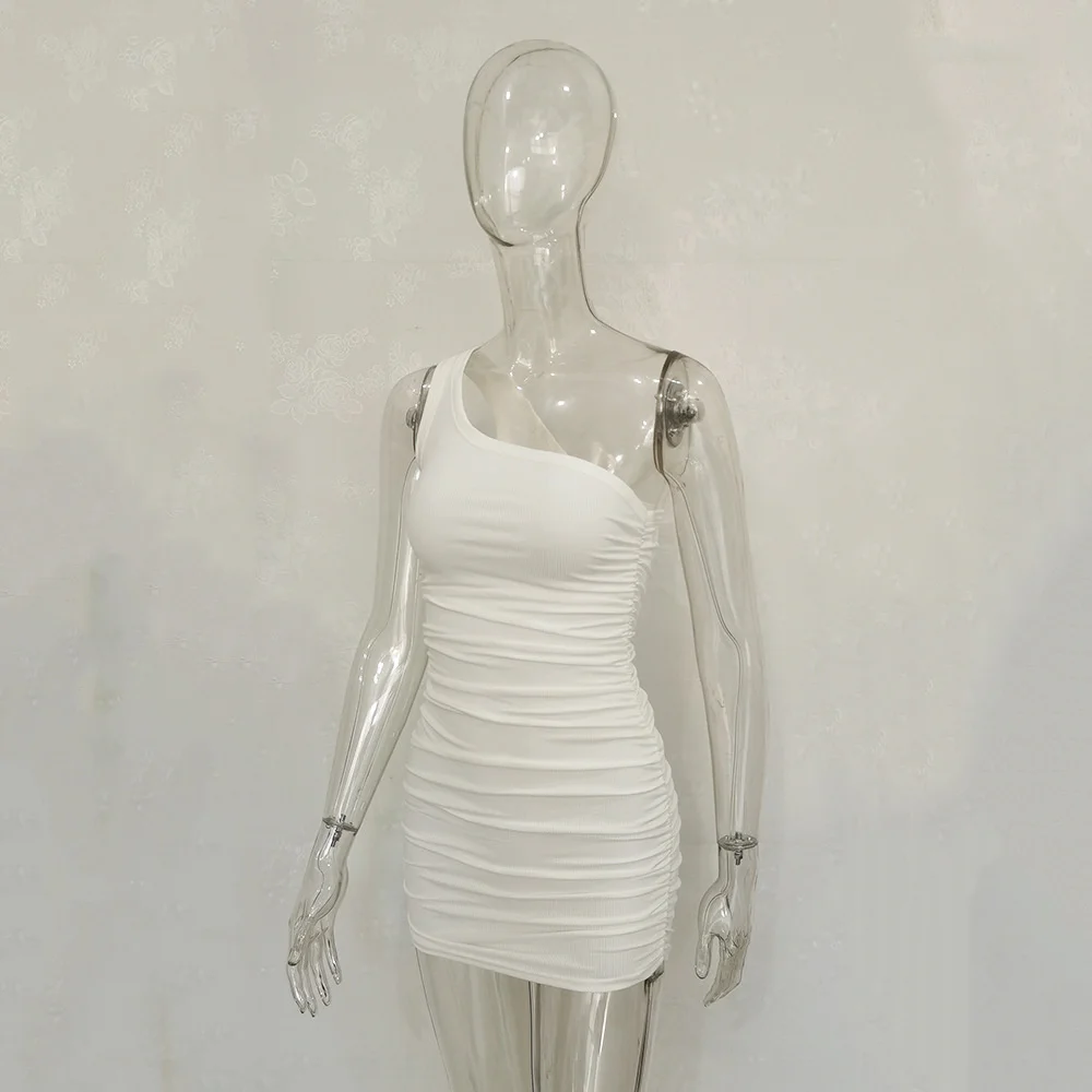 Соблазнительные хлопковые облегающие платья на одно плечо женское белое