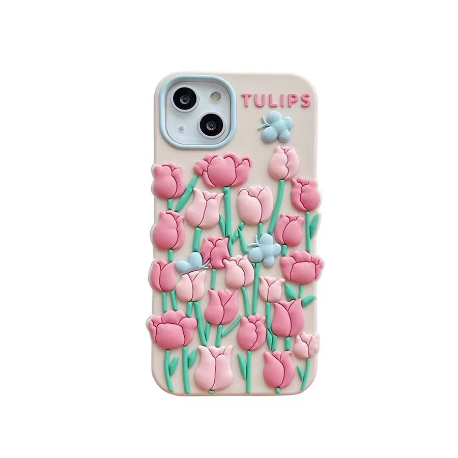 

Stereoscopic Tulip Bush Skin Feeling Silicone Soft Phone Case For Iphone 13 12 14 11 Pro Max X Xr Xs Max 7 8 Plus 13Pro Fundas