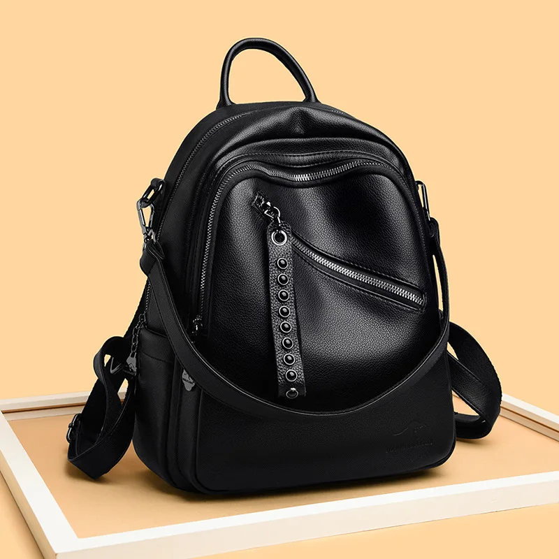 

2023 Soft Leather Backpack Women's Commuter Backpack Women's Fashion Women's Bag Schoolbag