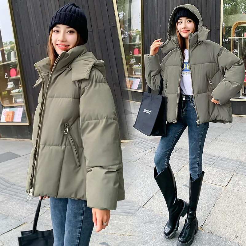 

2023 Winter Korean Style Short Down Padded Jacket Thickened Hooded Cotton Padded Jacket Student Cotton Jacket Jacket Female