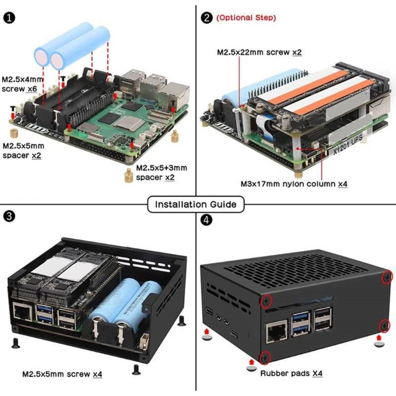 Модуль резервного питания X1201 высокая эффективность для платы RPi 5 XH2.54-2P