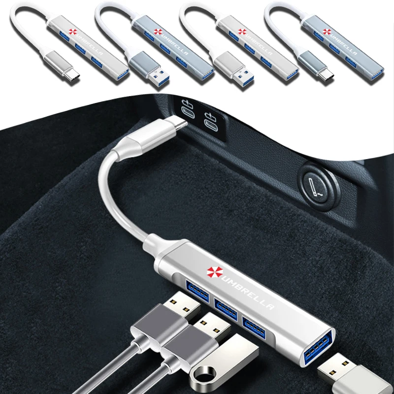 

1pcs Car Hub Adapter USB 2.0 4/Type-C Port Laptop Receiver Splitter For Umbrella Corporation Car Styling Decoration Accessories