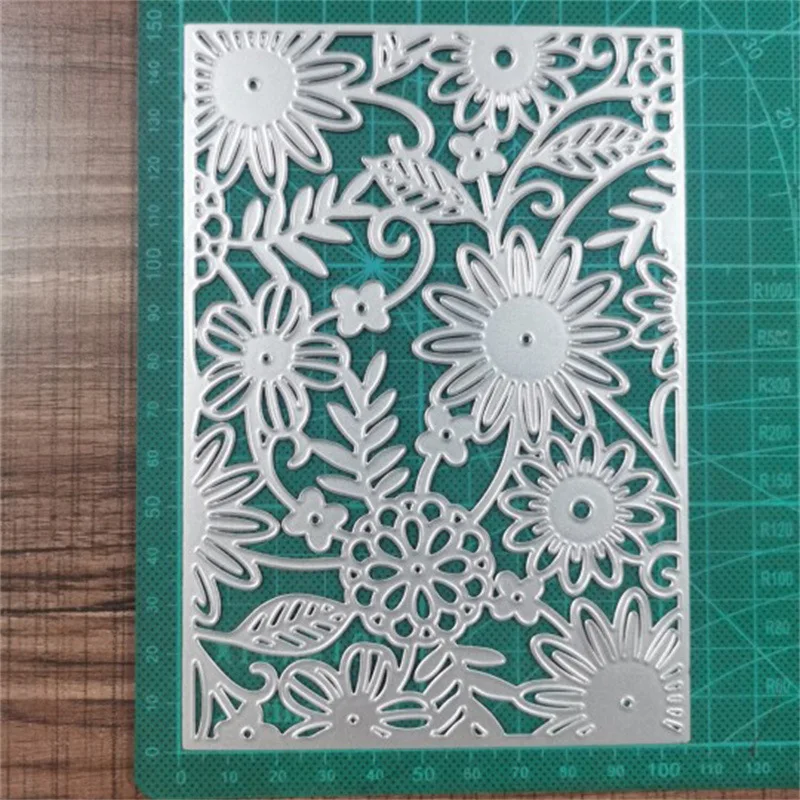 

2022 New Blooming Flower Background Rectangle Metal Cutting Dies Scrapbooking Album DIY Paper Card Craft Embossing Frame Die Cut