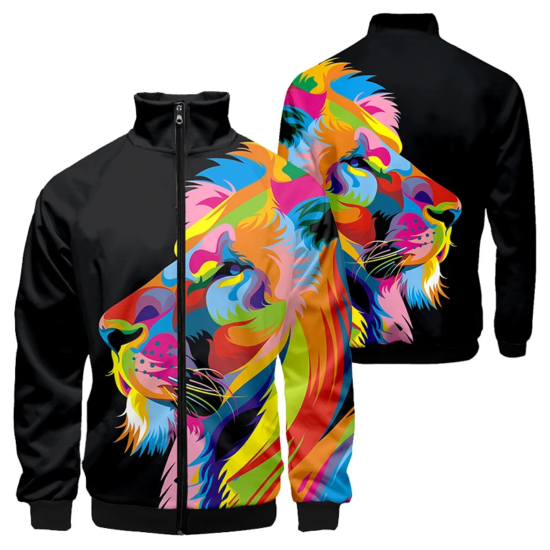 

3D Stand Collar Pattern Colorful Lion Spots Men Oversize Women Zipper Large Size Jackets Long Sleeve Zip Up 3D Sweatshirt Tops
