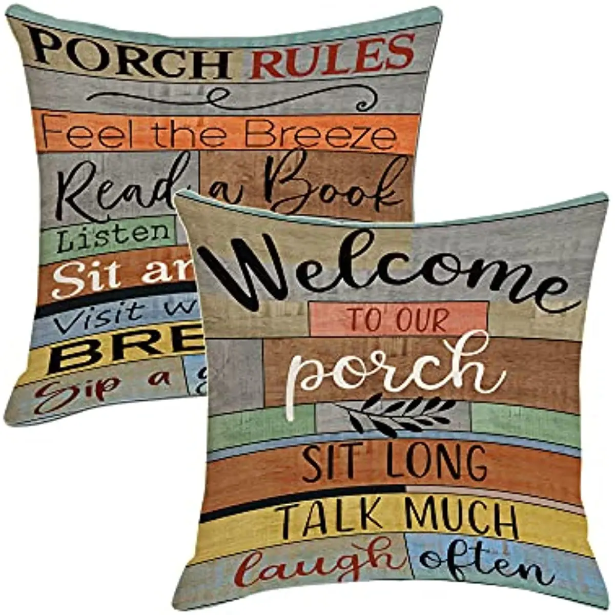 

Porch Sign Outdoor Farmhouse Throw Pillow Covers, Square Linen Patio Cushion Cases for Couch Bench Seat Chair Car