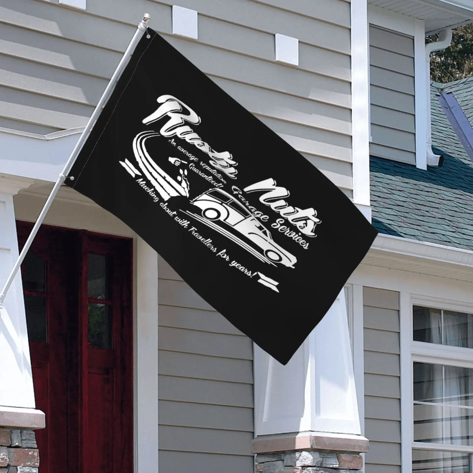 Rusty Nuts Garage Services Morris Minor Traveller Flag Banner Graphic Printed Promotion Vivid Color Outdoor |