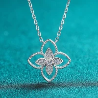 trendy 925 sterling silver plated platinum clover moissanite necklace for women jewelry diamond test pass birthday gift