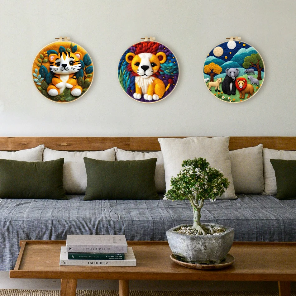 RUOPOTY Набор Для Смешивания Шерсти Из Фетра Валяния - Лев Тигр Лесных Животных