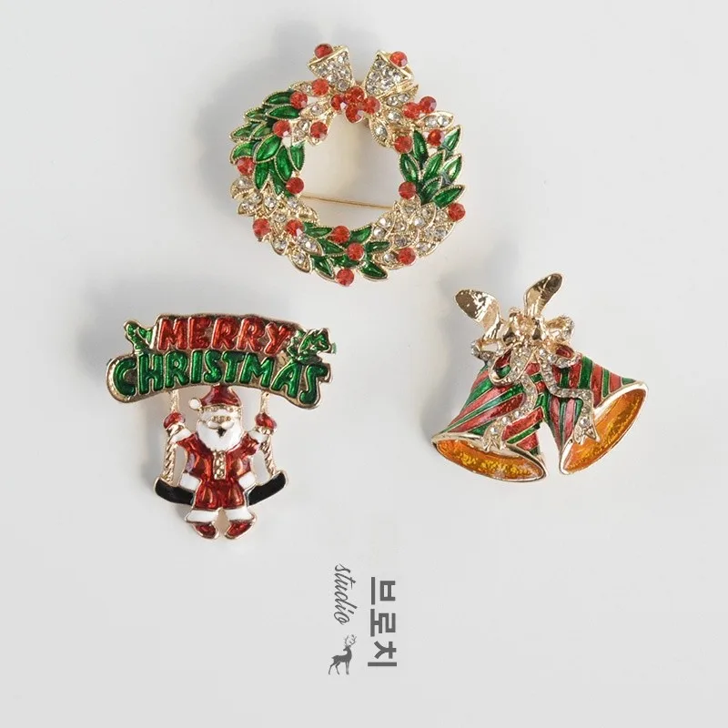 Park Yu Старший Санта-Клаус Олень Белл Снеговик Брошь из сплава Булавка Пальто