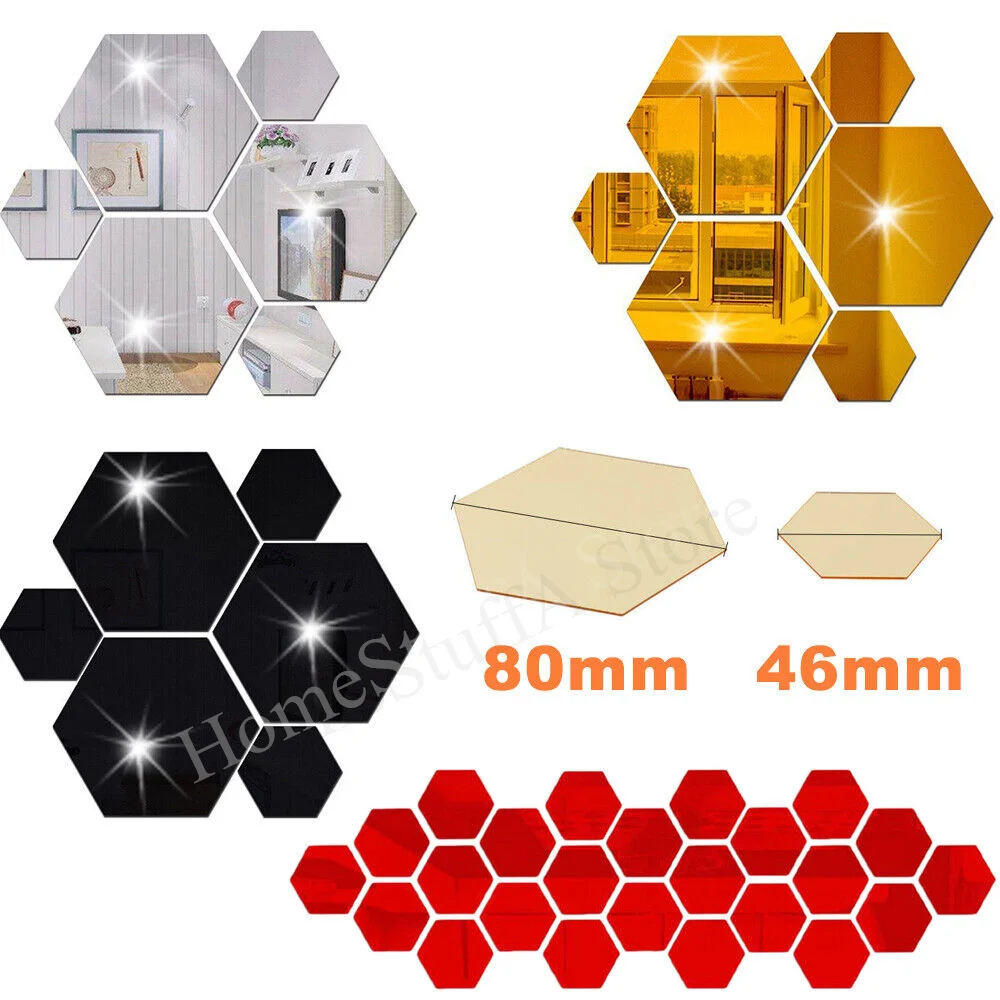 

3D Mirror Wall Sticker Home Decor DIY Vinyl Hexagon Decorations Removable Living-Room Decal Art Ornaments for Sofa TV Background