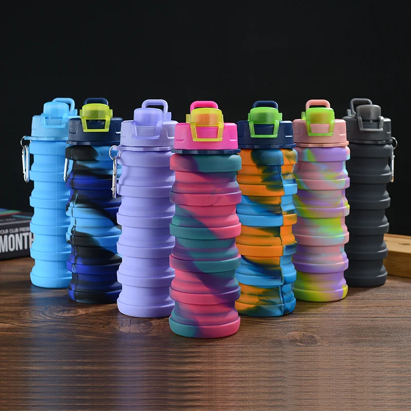 

500ML Portable Retractable Silicone Bottle Folding Water Bottle Outdoor Travel Drinking Cup With Carabiner Cycling Cup