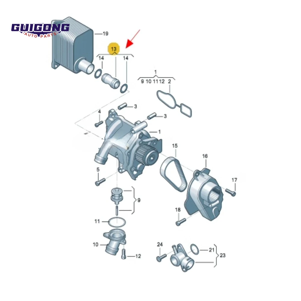 Соединитель водяного насоса GUIGONG и соединитель масляного радиатора для VW Magotan CC