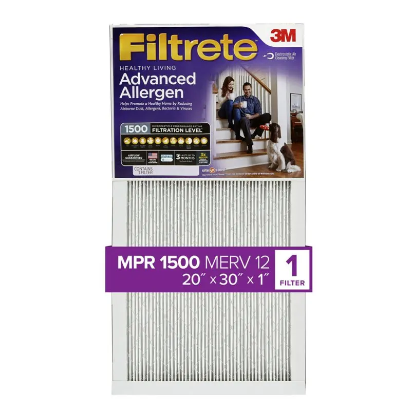 

, 20x30x1, MERV 12, Advanced Allergen Reduction HVAC Furnace Air Filter, Captures Allergens, Bacteria, Viruses, 1500 MPR, 1 Filt