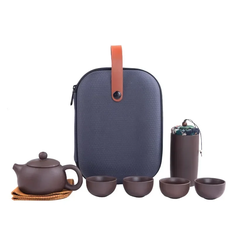 

Purple Sand Travel Teaware Set One Pot Four Cups Portable Crack Cup Kung Fu Tea Set Chinese Purple Sand
