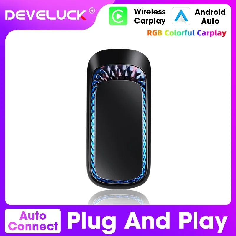 Мини-бокс RGB Light Wireless Carplay адаптер для Toyota Honda Hyundai Mazda Nissan Subaru Audi Kia VW Ford Spotify Youtobe Tiktok