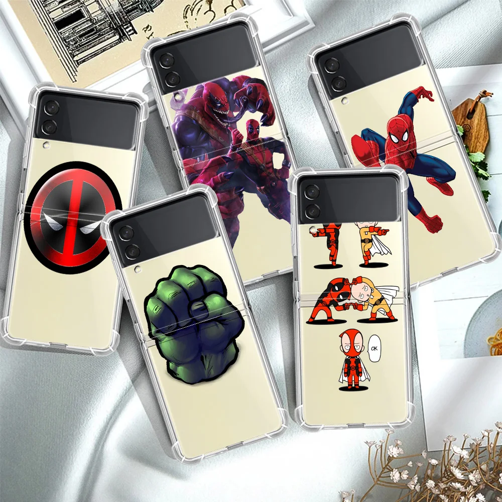 

Airbag Phone Case For Samsung Galaxy Z Flip3 Funda Cover For ZFlip 3 5G Celular Clear Transparent Coque Deadpool and Spiderman