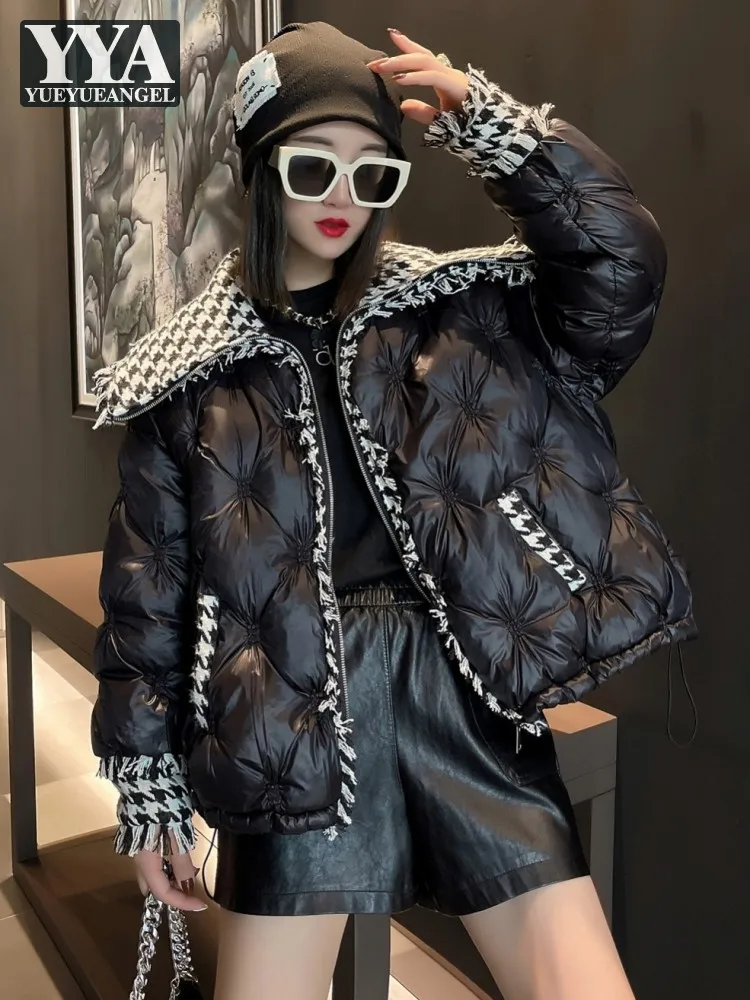 

Парка женская короткая на молнии, модная Толстая теплая Свободная куртка в стиле пэчворк, Повседневная Уличная одежда, зимняя