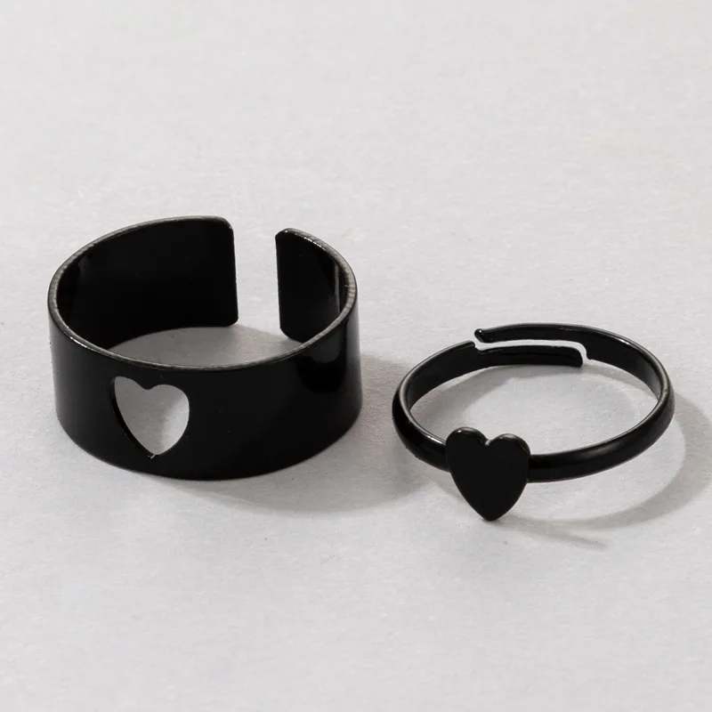 

Vintage Simple Animal Butterlfly Star Moon Heart Open Rings For Women Girls Gothic Jewelry 2PCS Punk Black Couple Ring Set