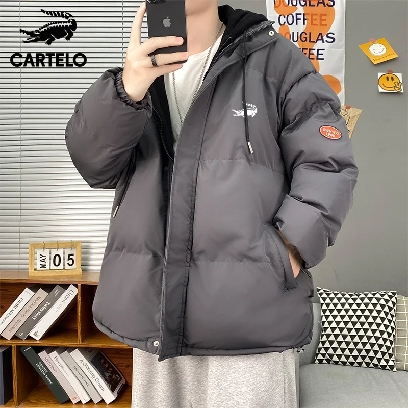 Cartelo brand down jacket men's 2022 winter new hooded blue youth student couple cotton jacket niche ins Hong Kong style