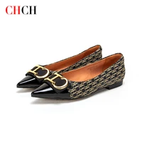 chch 2022 spring women shoes luxury brand women flats pointed toe office ladies pvc genuine shoes woman boat shoes