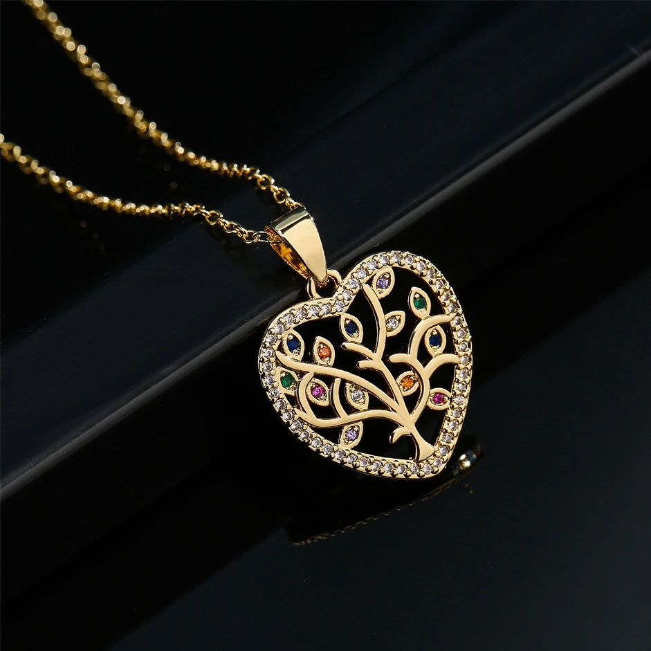 

Sweet Zircon Heart Shape Life Tree Pendant Necklace for Woman Jewelry