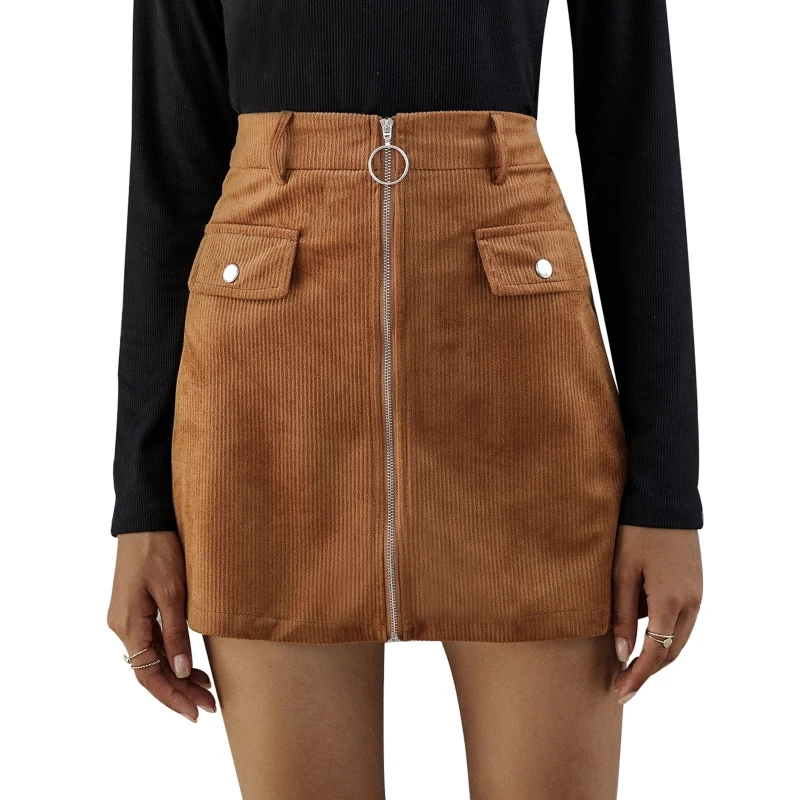 

Женская мини-юбка-карандаш с завышенной талией, молнией спереди