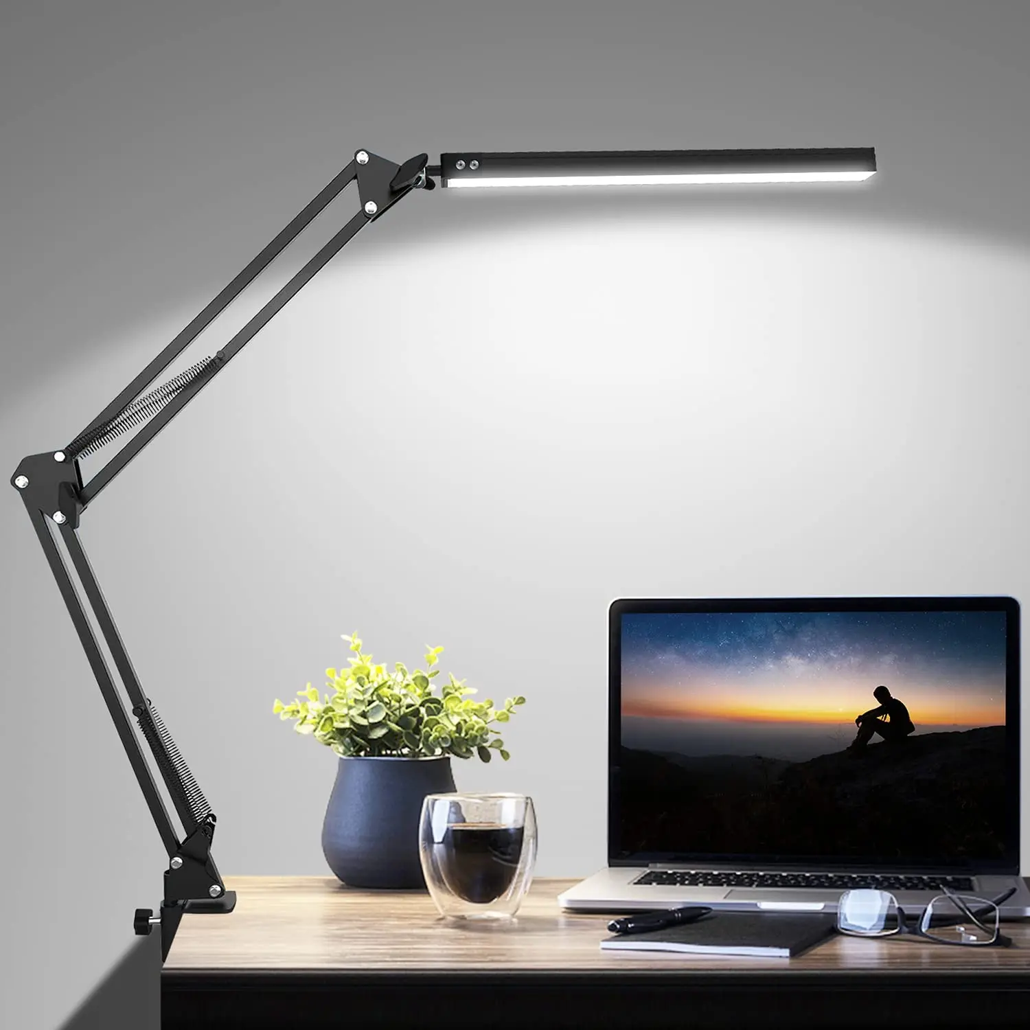 LED Desk Lamp with Clamp Adjustable Eye Caring Table Swing Arm 3 Color Modes 10 Brightness Levels Memory Function | Освещение