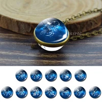 12 constellations zodiac horoscope star necklace double face glass ball cabochon jewelry pendant accessories women birthday gift