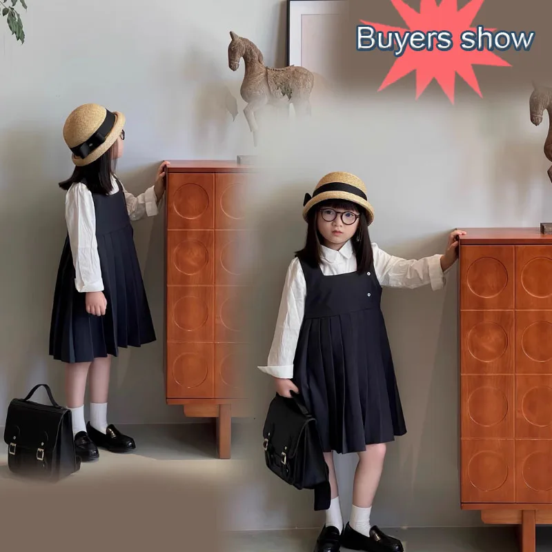 Темно-серая Одежда для девочек 2024 весенне-летнее платье сарафан в студенческом