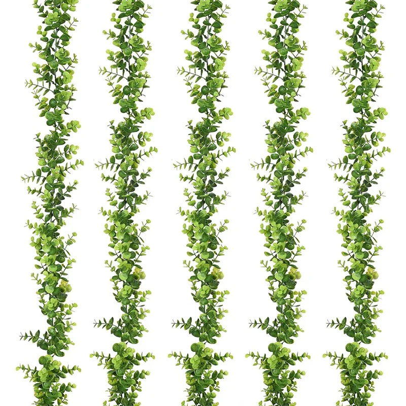 

5 Strands Artificial Vines Faux Eucalyptus Garland, Fake Eucalyptus Greenery Garland Wedding Backdrop Arch Wall Decor